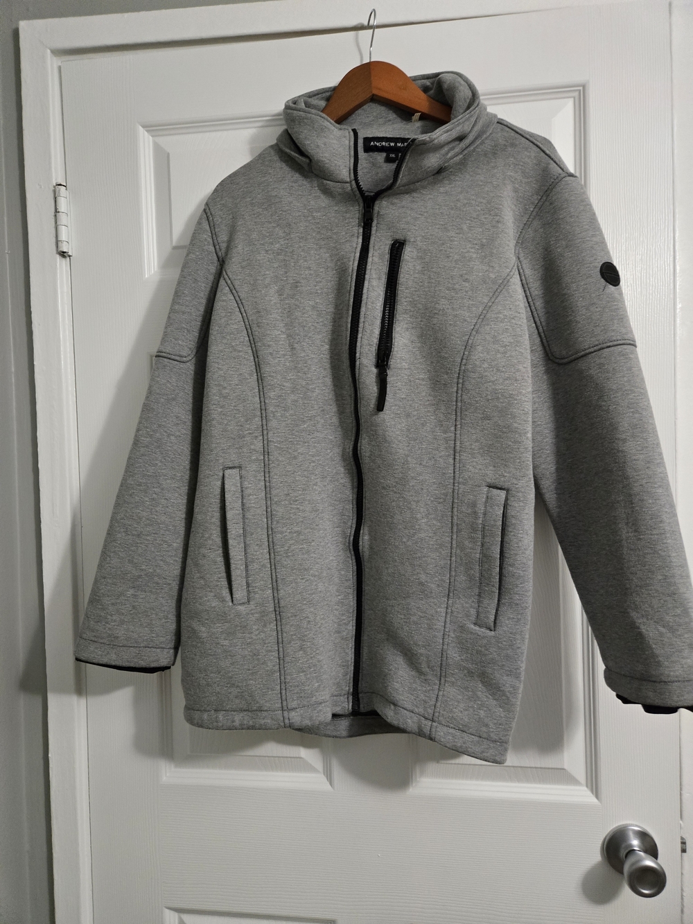 Andrew Marc Gray Hooded Zip-Front Jacket